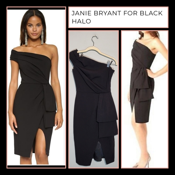 Black Halo Dresses & Skirts - BLACK HALO Size 0 Angelica Cocktail Dress One Shoulder Sheath Little Black Dress